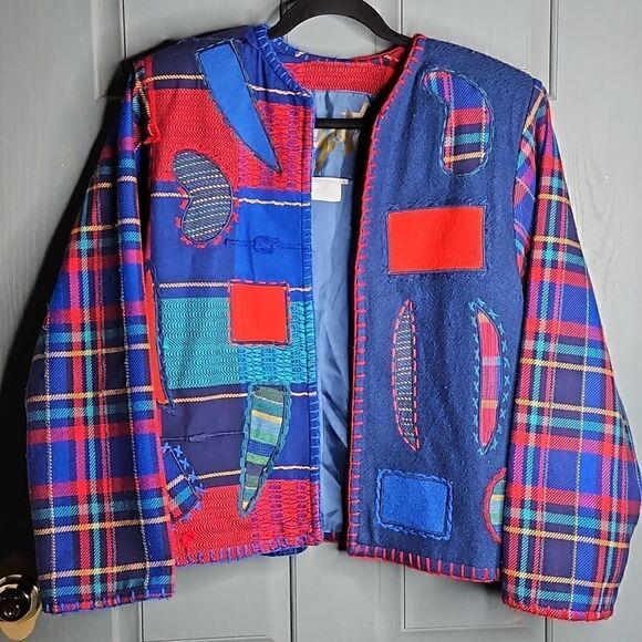 Crystal wearable art patchwork embroidered jacket, size large - Picture 1 of 12